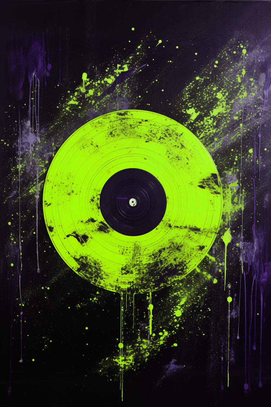 green 3-piece vinyl record wall art set above contemporary sofa in living room