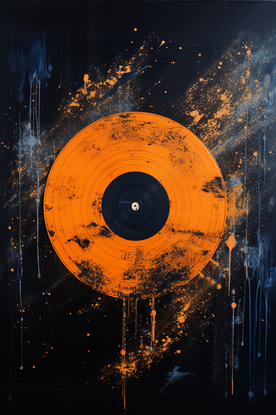 orange Stylish gift idea: triptych vinyl record wall art for music lovers and DJs