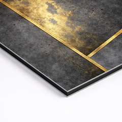 Close-up view of black, grey and gold geometric abstract canvas print showing detailed finish and texture — premium wall art.