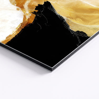 Close-up detail of orange, black and white abstract canvas art showing texture and print finish — decorative wall art close-up.