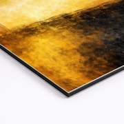 Close-up of gold and black textured abstract canvas print showing premium finish and detail — decorative wall art.