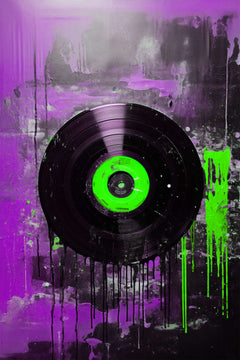 Colorful vinyl record triptych wall art set in creative studio space