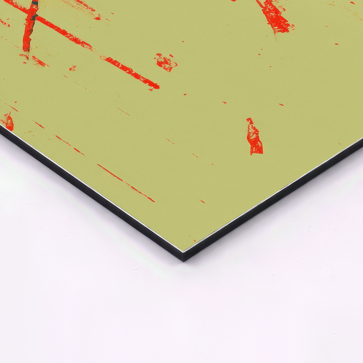 close up corner detail of japanese geisha red umbrella wall art triptych printed on smooth aluminum panel