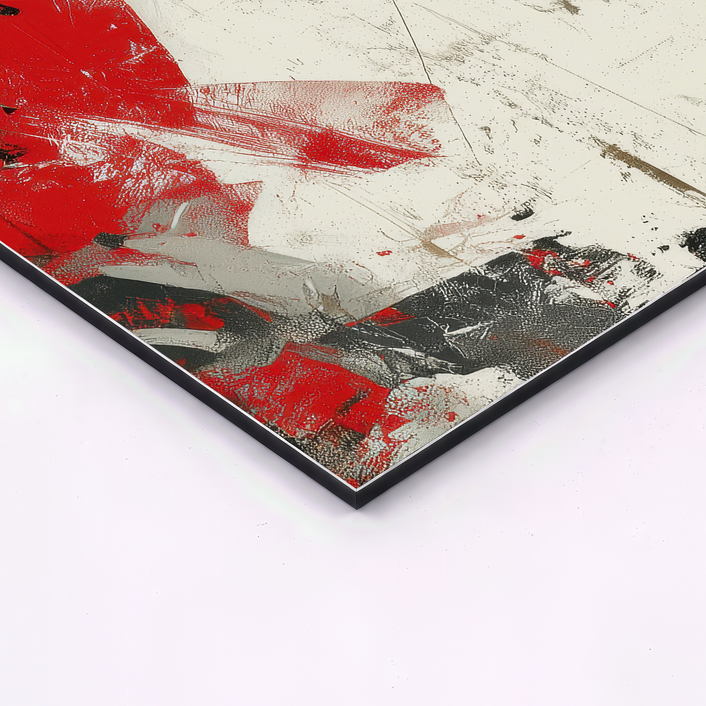 close up corner detail of japanese geisha triptych wall art printed on smooth aluminum panel