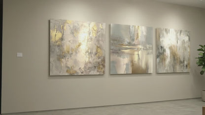 Luxe Gold & Grey Abstract Triptych | Minimalist Large Wall Art | Matte Aluminum Metal Print Set